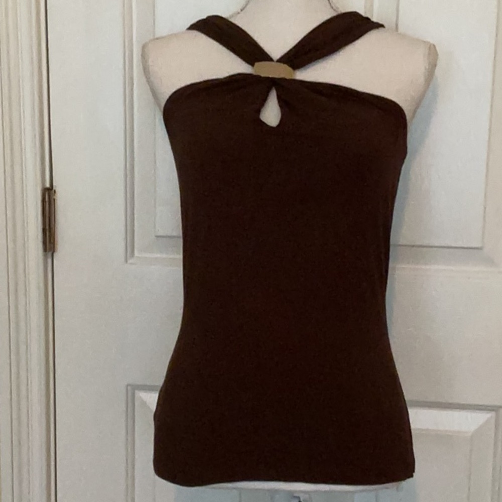 Cache Espresso Brown Vintage Top w/ Unique Front & Gold Hardware